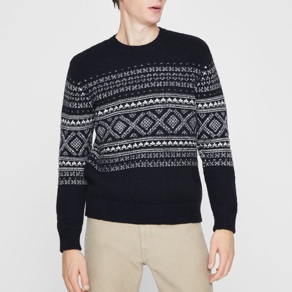 Fair Isle Crew Sweater - Brand New - NEVER WORN - Black And White - Picture 1 of 4